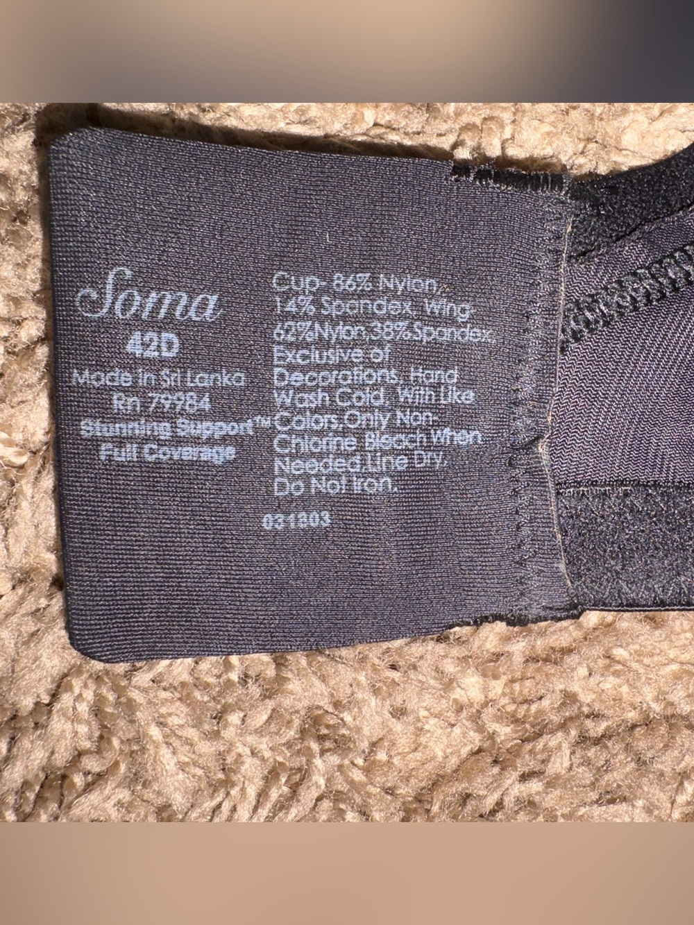 Soma Stunning Support Full Coverage Underwire Bra in black with lace overla - Picture 3 of 6